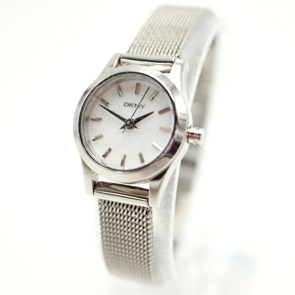 DKNY Petite 20mm MOP Dial Watch Minimal Stainless Steel Mesh Strap w New Battery